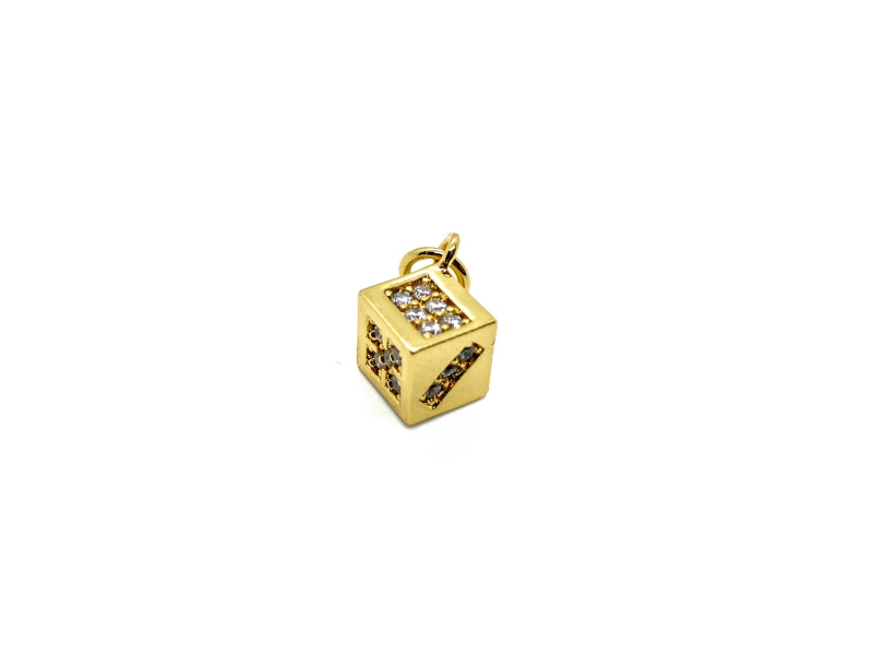 Подвеска кубик с фианитами; цвет золото, размер 6мм