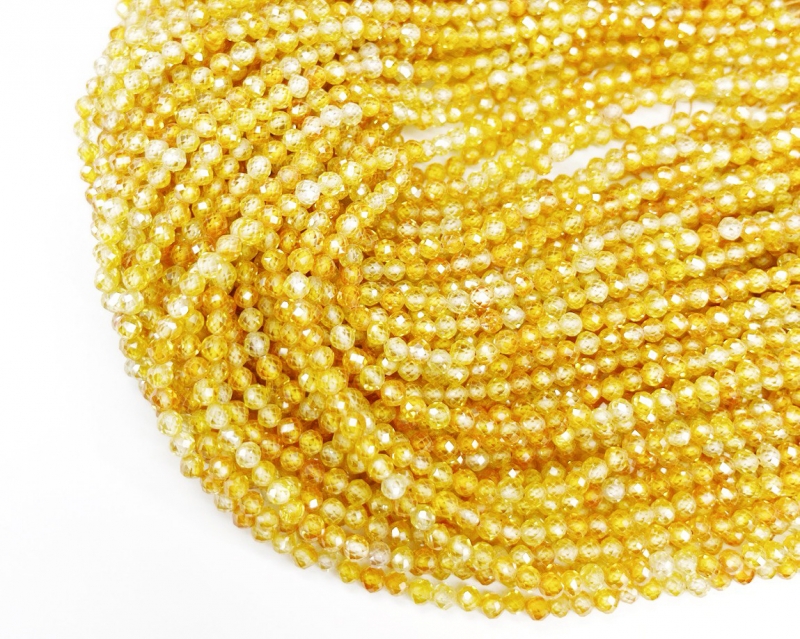 Бусины Циркон натуральный ювелирной огранки размер 3мм цвет желтый