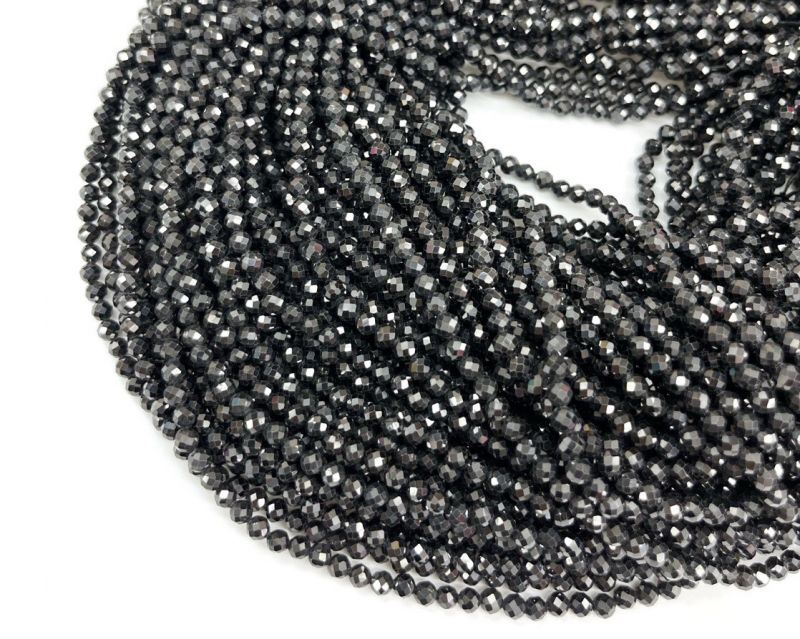 Бусины Циркон натуральный ювелирной огранки размер 4мм цвет черный