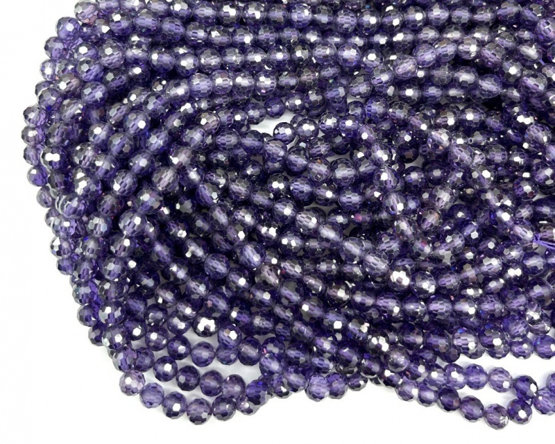 Бусины Циркон натуральный рондель ювелирной огранки размер 4мм цвет фиолетовый