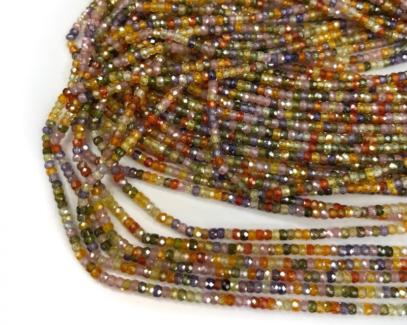 Бусины Циркон натуральный рондель ювелирной огранки размер 2*3мм цвет мультицвет