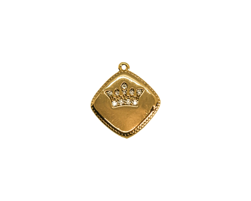 Подвеска ромбик с короной из фианитов цвет золото, 13мм